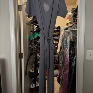 Sleek Slate Gray Jumpsuit with Waist Tie - worn once